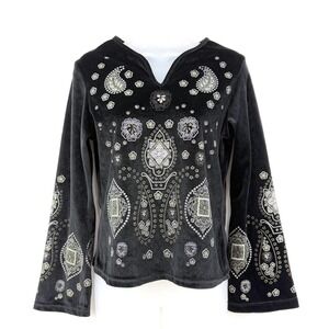 Fader Top Women's M Black Paisley VTG 70s Velvet Hippie Boho Witchy Whimsigoth